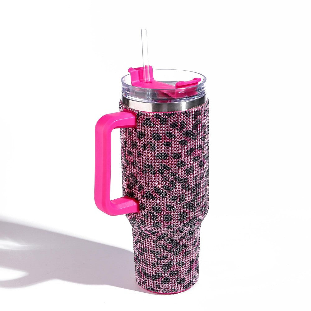 Leopard Rhinestone 40oz Tumbler With Handle