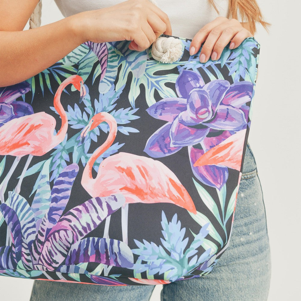 Tropical Flamingo Print Tote Bag