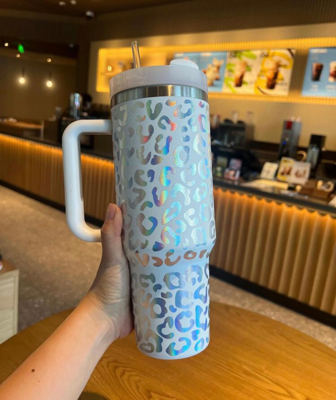 Holographic Leopard Print 40oz Tumbler W/ Handle
