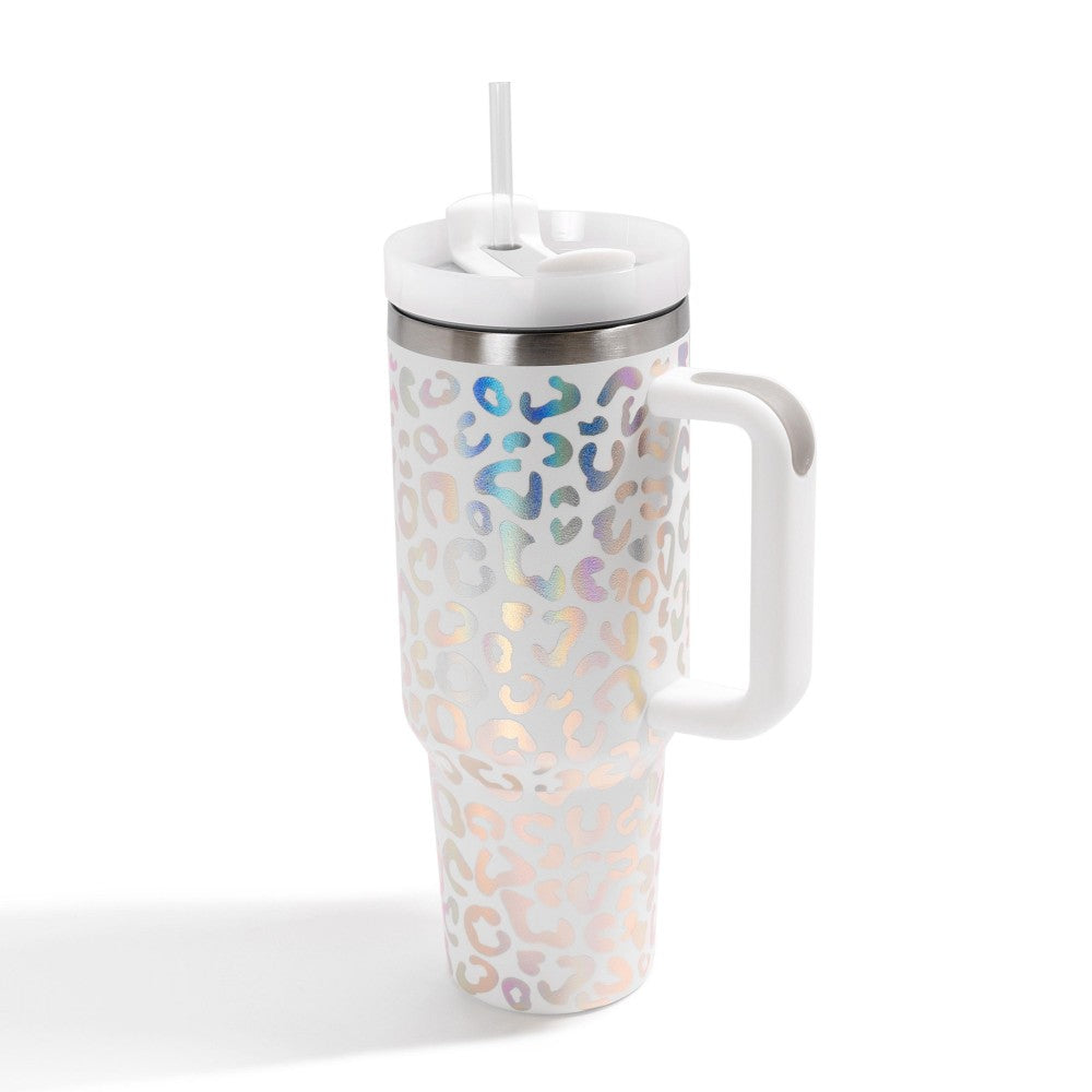 Holographic Leopard Print 40oz Tumbler W/ Handle