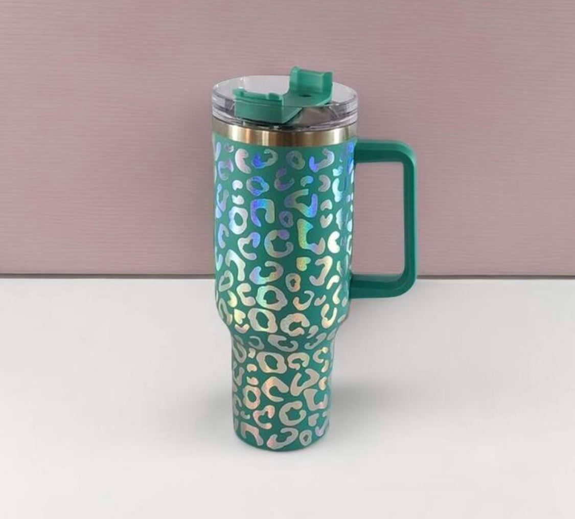 Holographic Leopard Print 40oz Tumbler W/ Handle