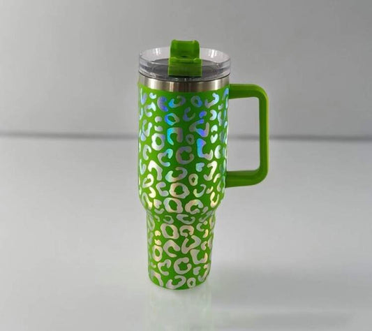 Holographic Leopard Print 40oz Tumbler W/ Handle