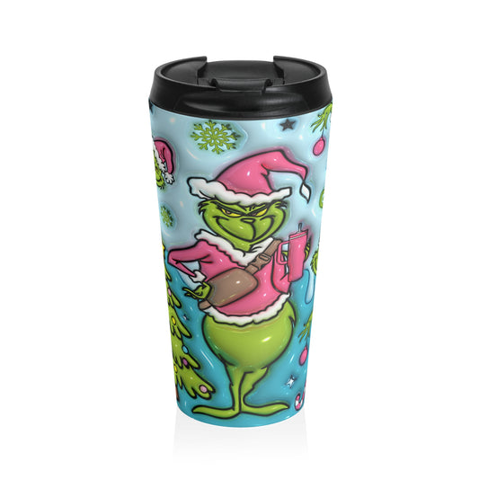 3D Effect Grinch Christmas Stainless Steel Travel Mug