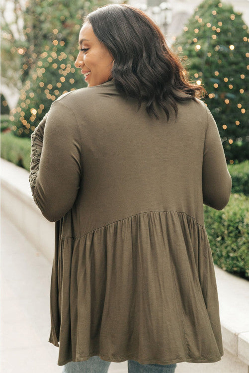 Green Crochet Lace Sleeve Cardigan-Curvy