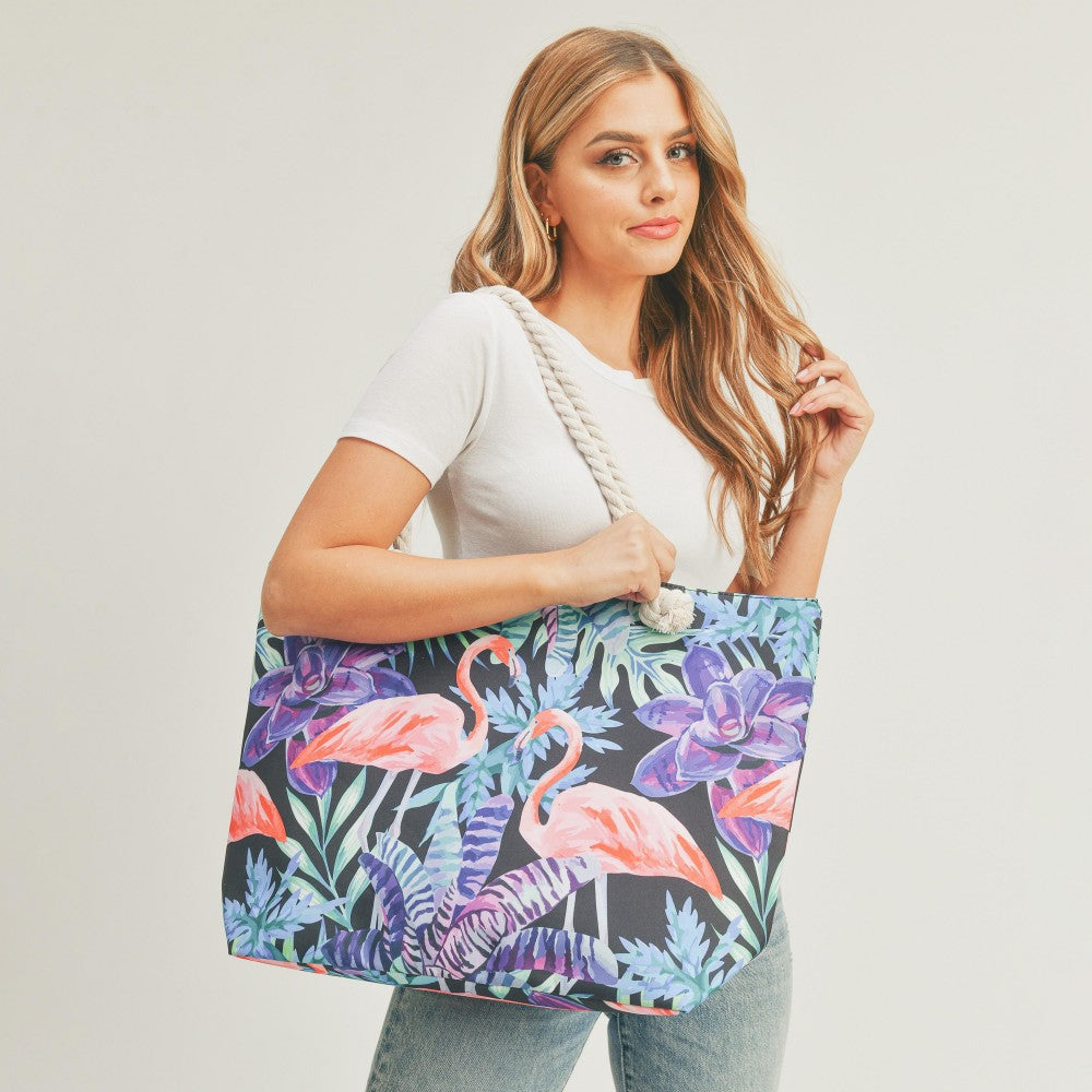 Tropical Flamingo Print Tote Bag