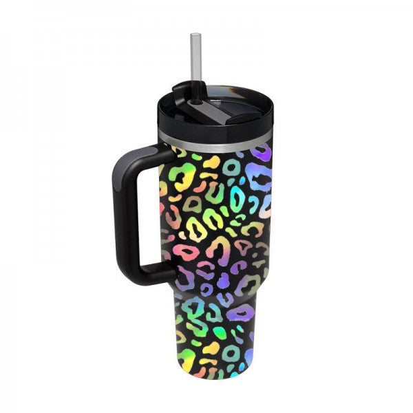 Holographic Leopard Print 40oz Tumbler W/ Handle
