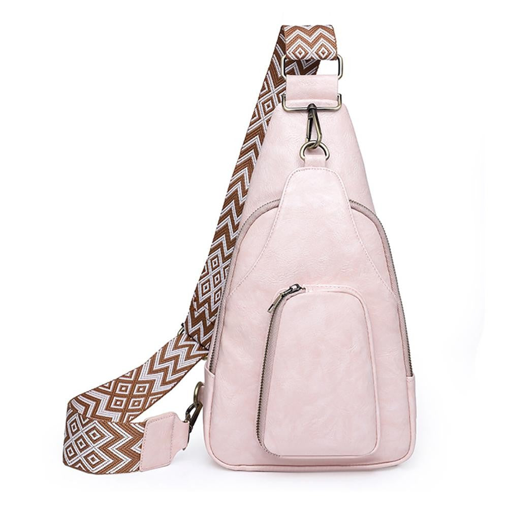 Solid Faux Leather Sling Bag With Adjustable Guitar Strap