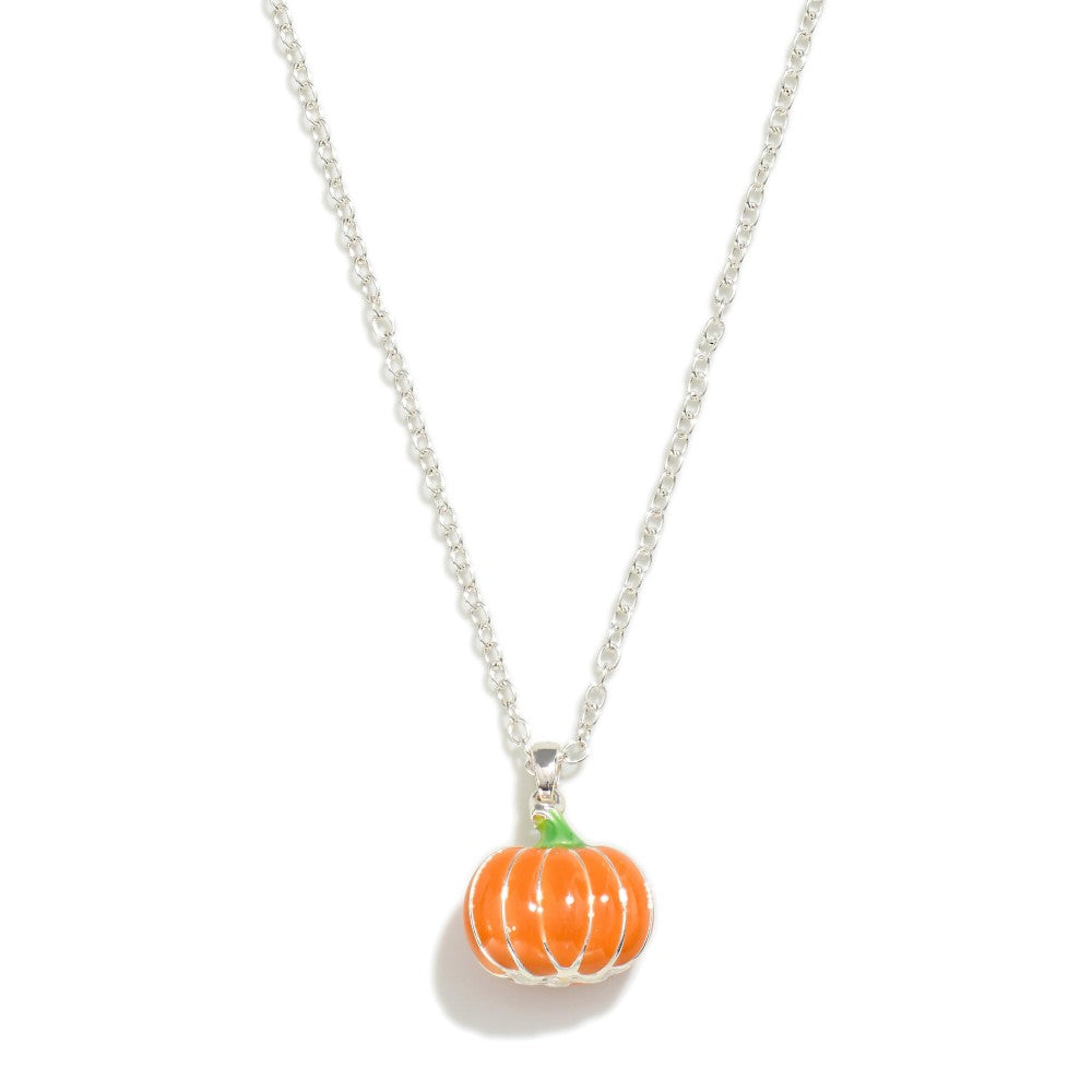 Dainty Chain Link Pumpkin Necklace W/ Earrings- Set