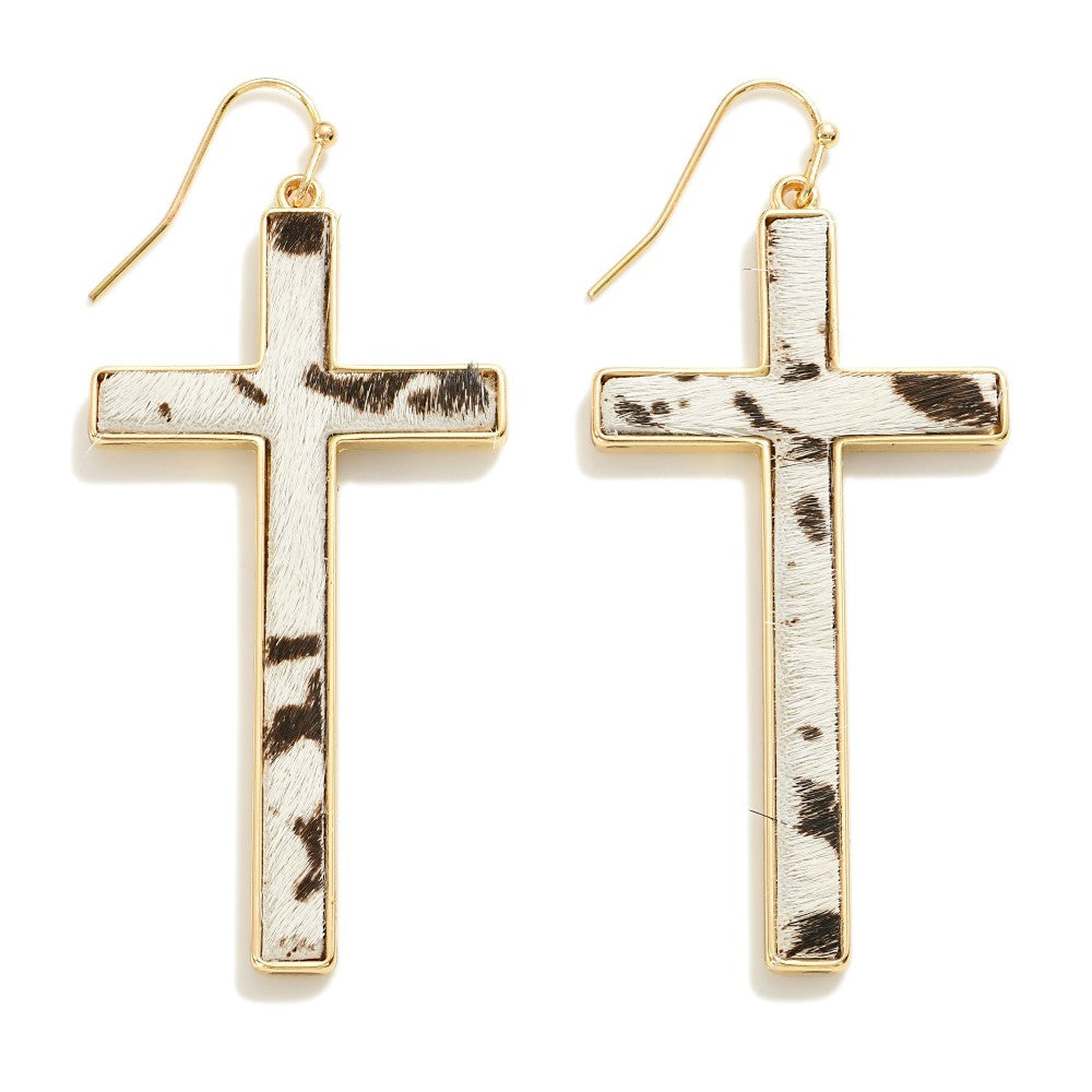 Animal Print Inlay Cross Drop Earrings