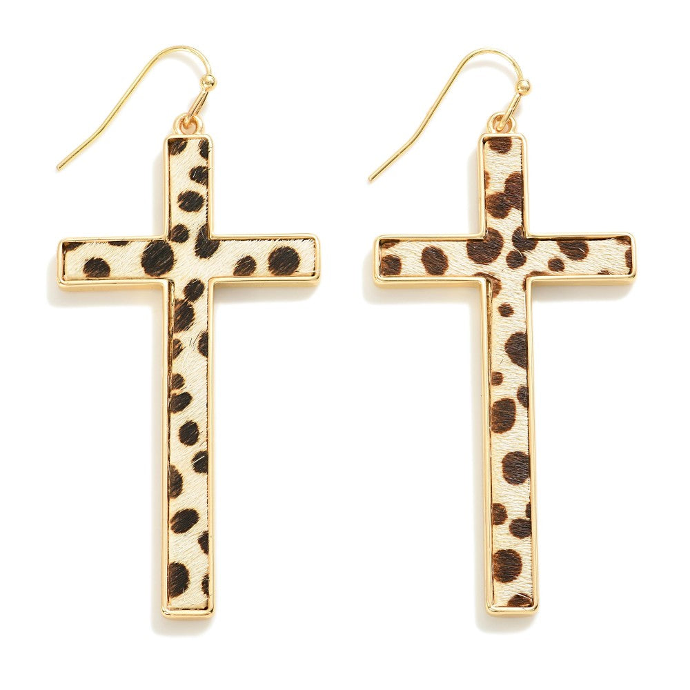 Animal Print Inlay Cross Drop Earrings