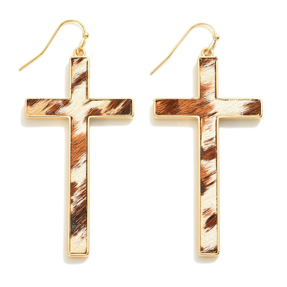 Animal Print Inlay Cross Drop Earrings
