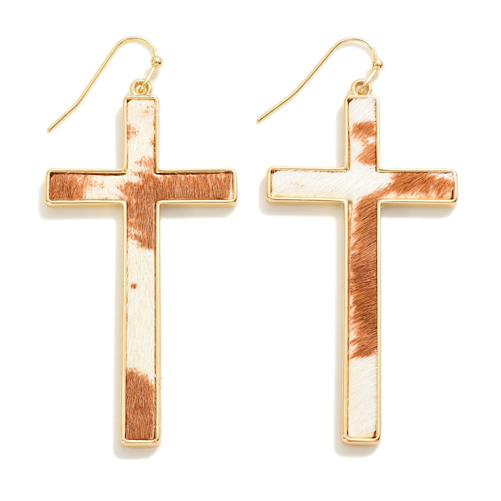 Animal Print Inlay Cross Drop Earrings