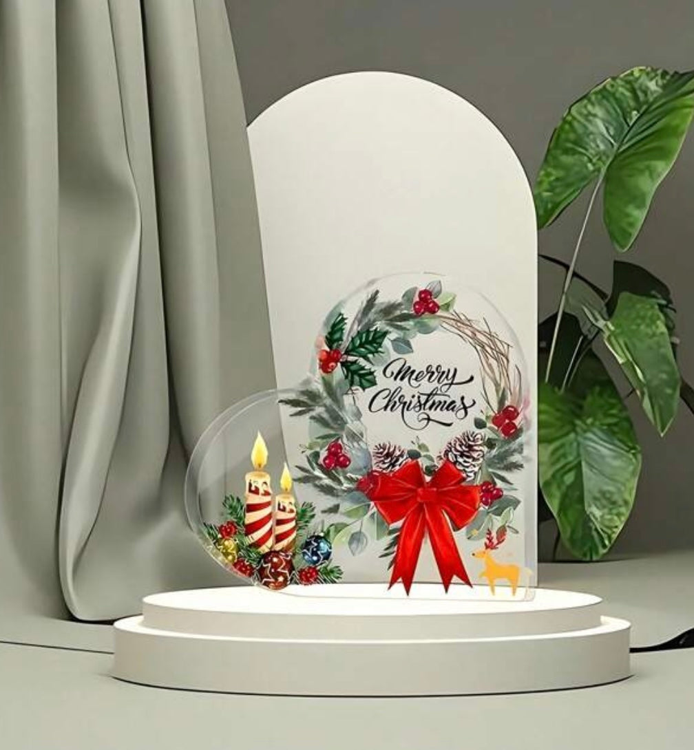 Merry Christmas Acrylic Heart Shaped Decor