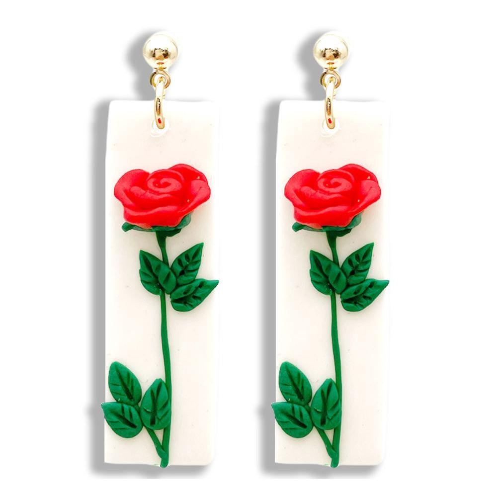Polymer Clay Rose Drop Earrings