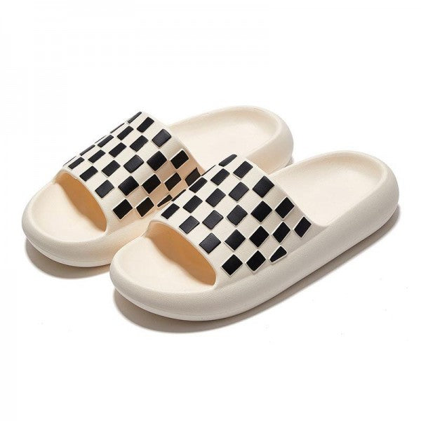 Black and White Unisex EVA Checker Slides