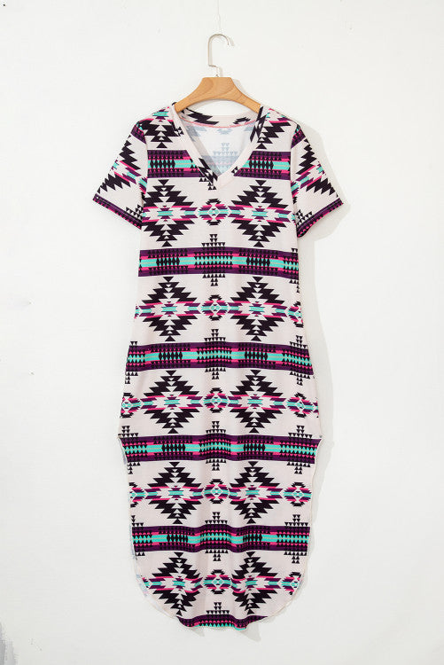 Fiestaa Azteca Western Print T-Shirt Dress