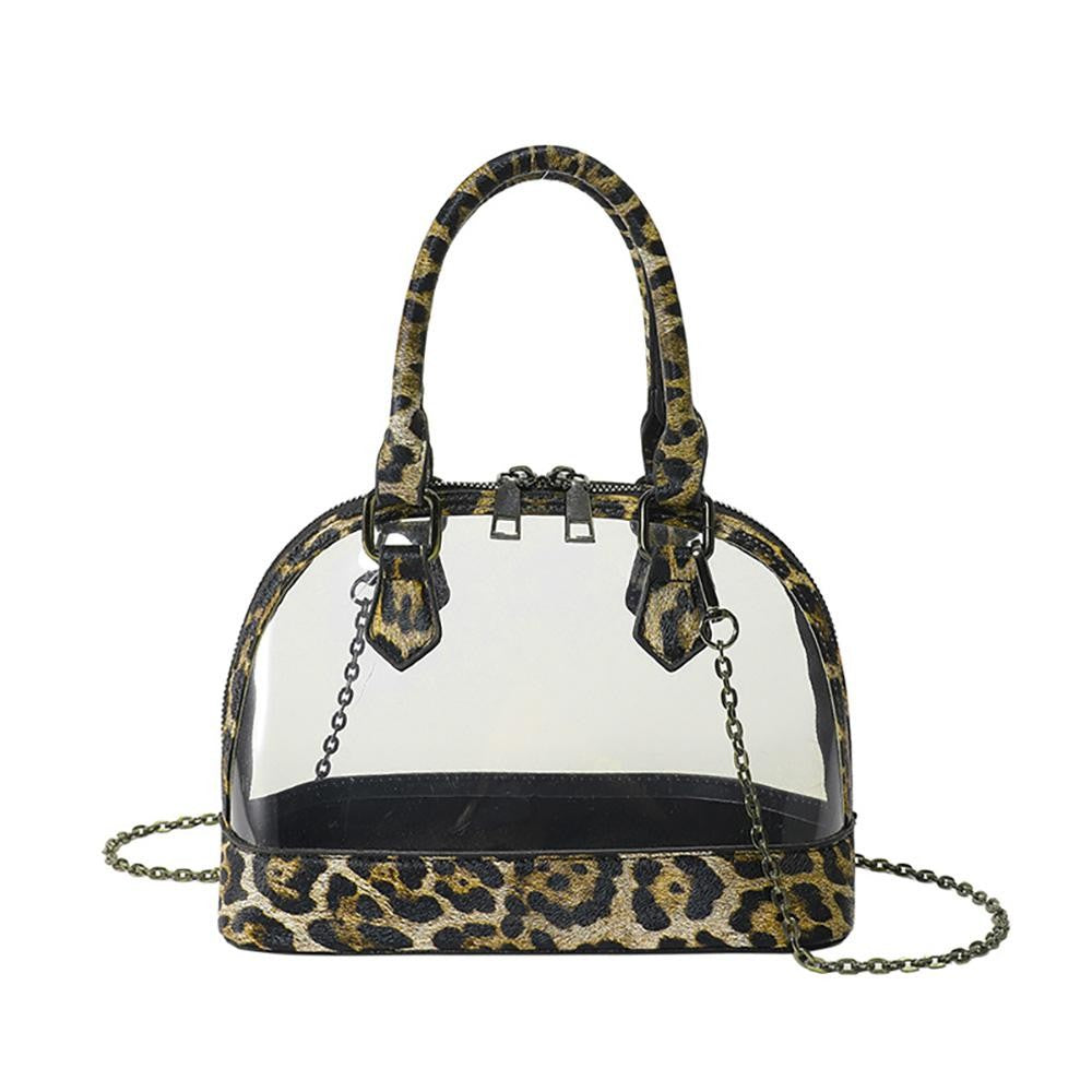 Cute Clear Leopard Print Trimmed Bag W/ Removable Chain Link Strap