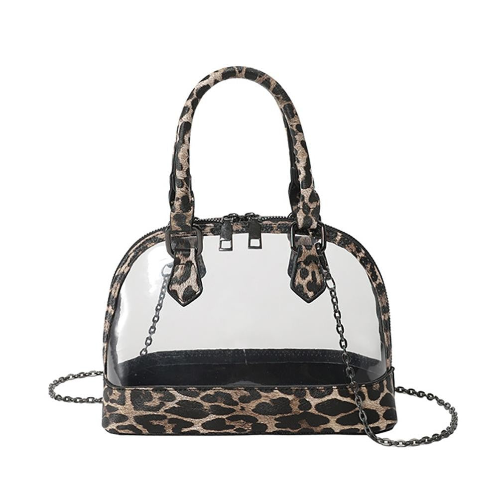 Cute Clear Leopard Print Trimmed Bag W/ Removable Chain Link Strap