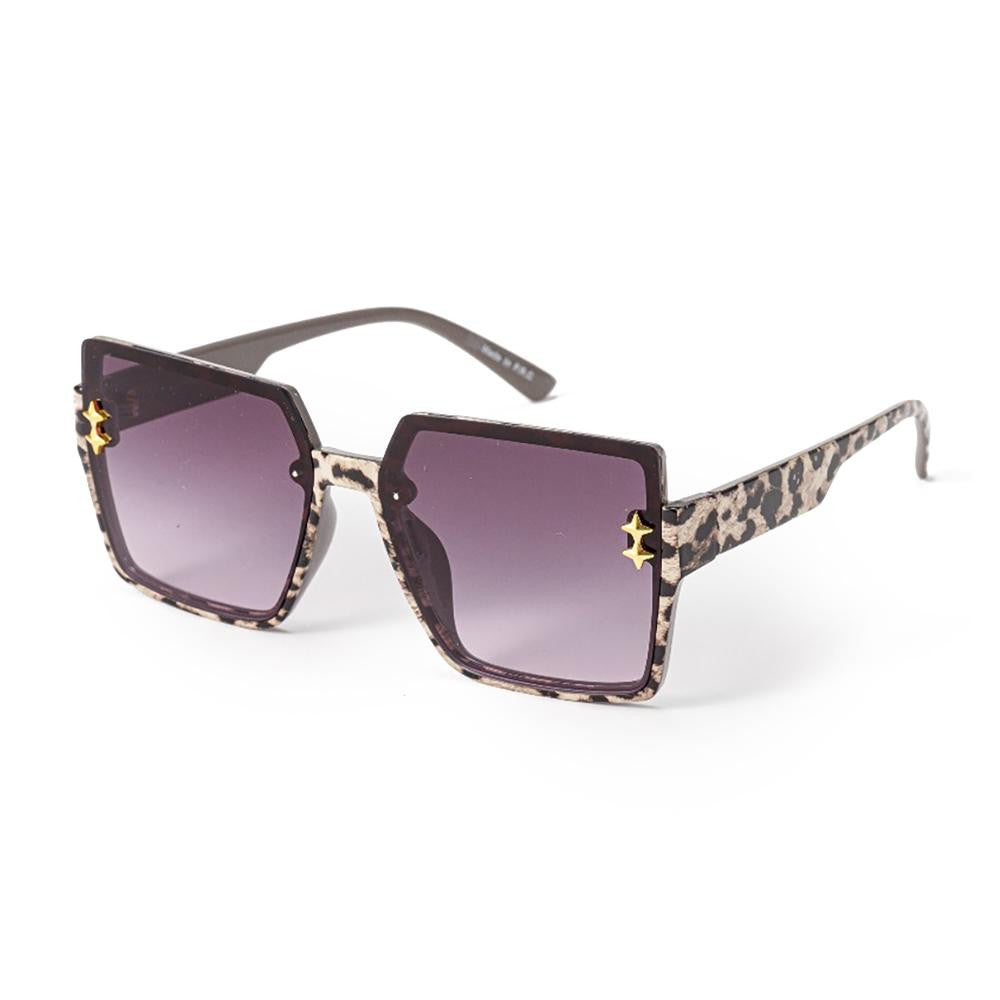 Large Square Animal Print Sunglasses With Gold Star Details