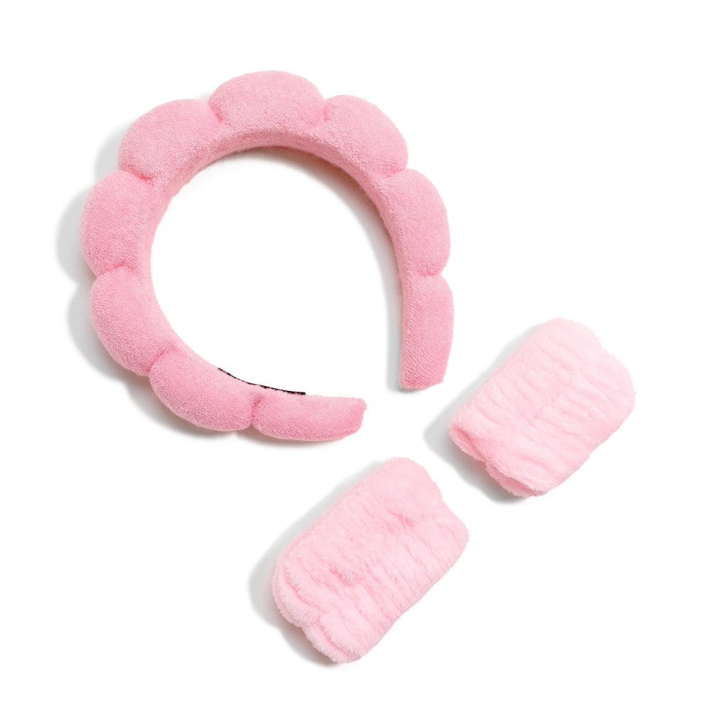 Puffy Plush Spa Headband With Matching Face Wash Wrist Bands