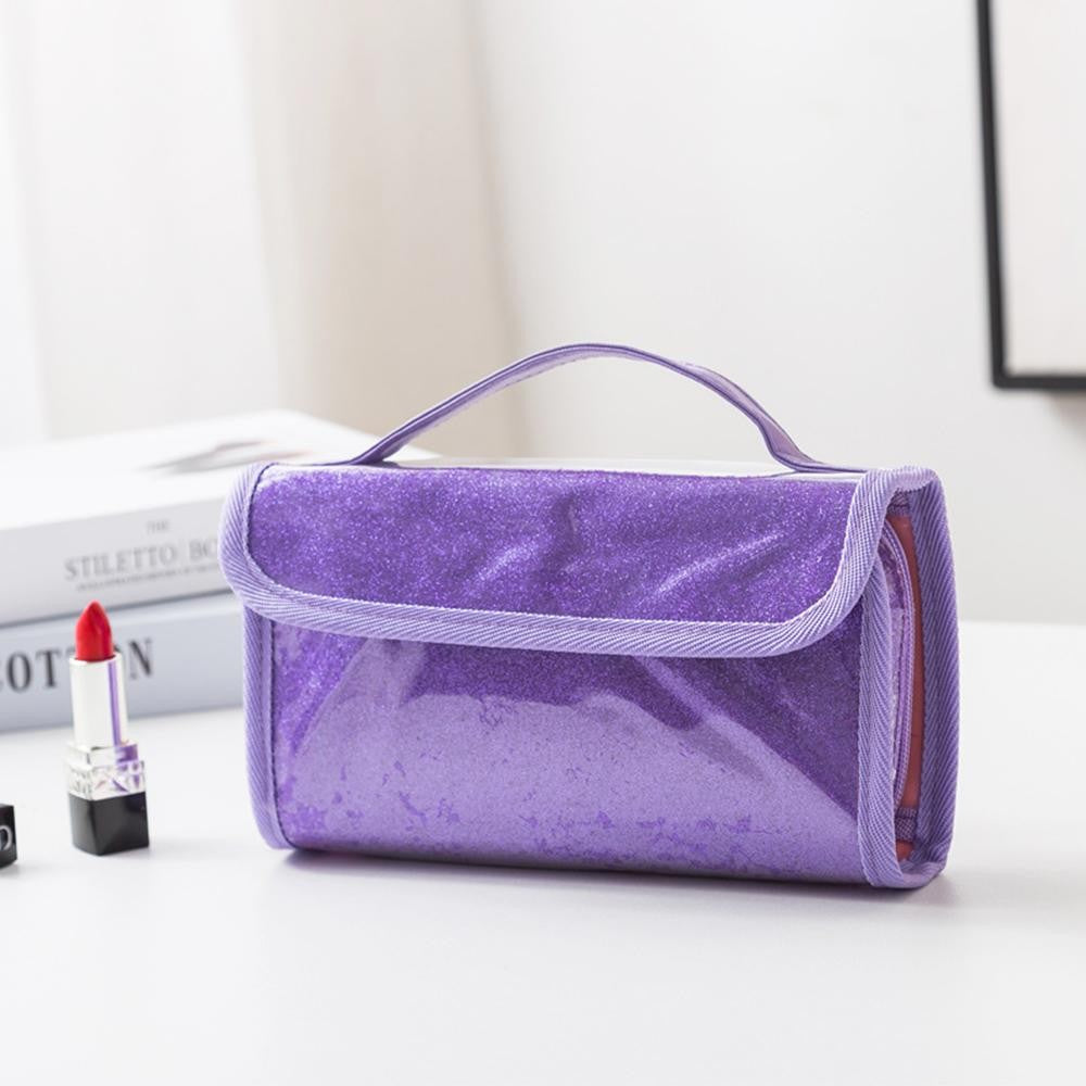 Foldable Glitter Make Up Bag With Vegan Leather Handle