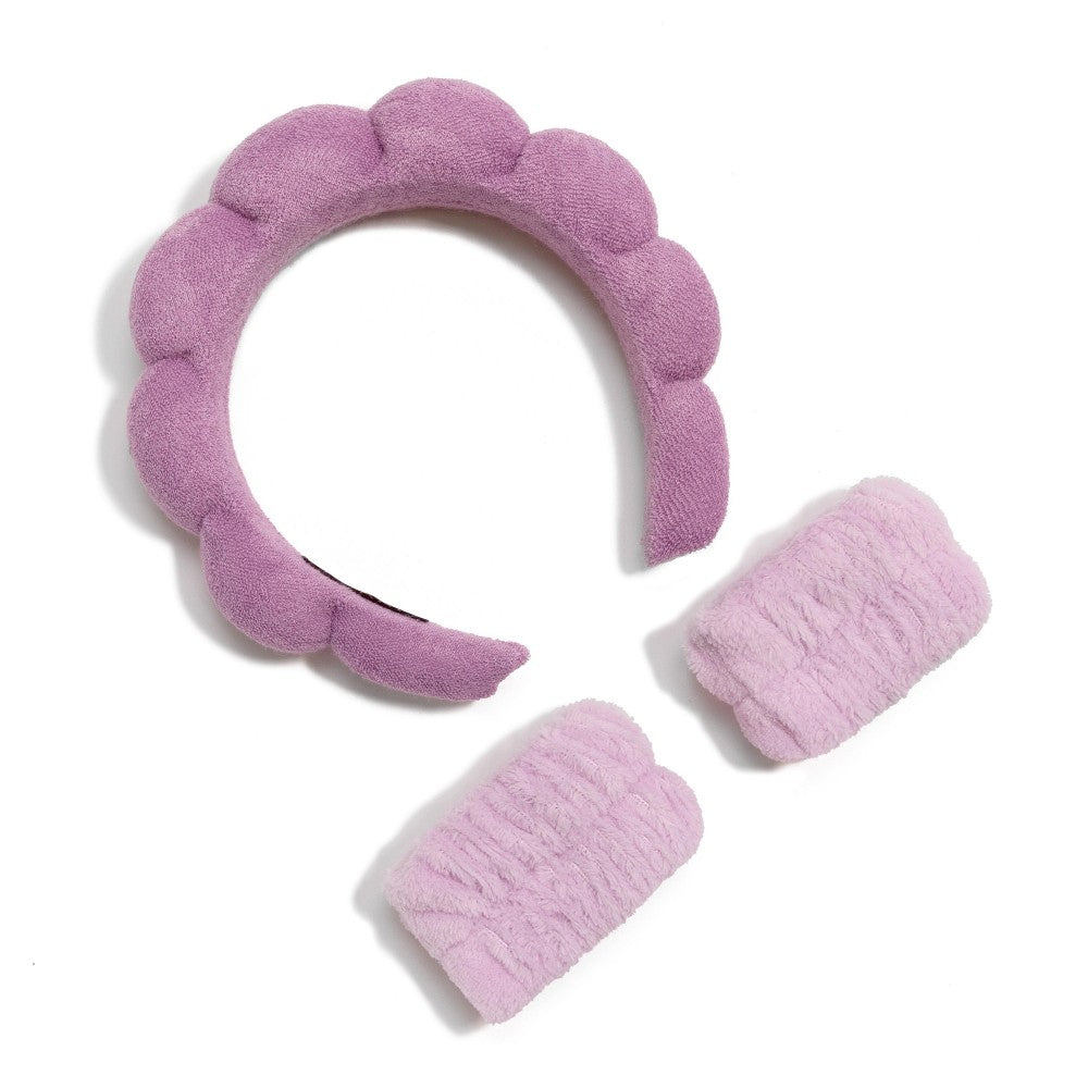 Puffy Plush Spa Headband With Matching Face Wash Wrist Bands