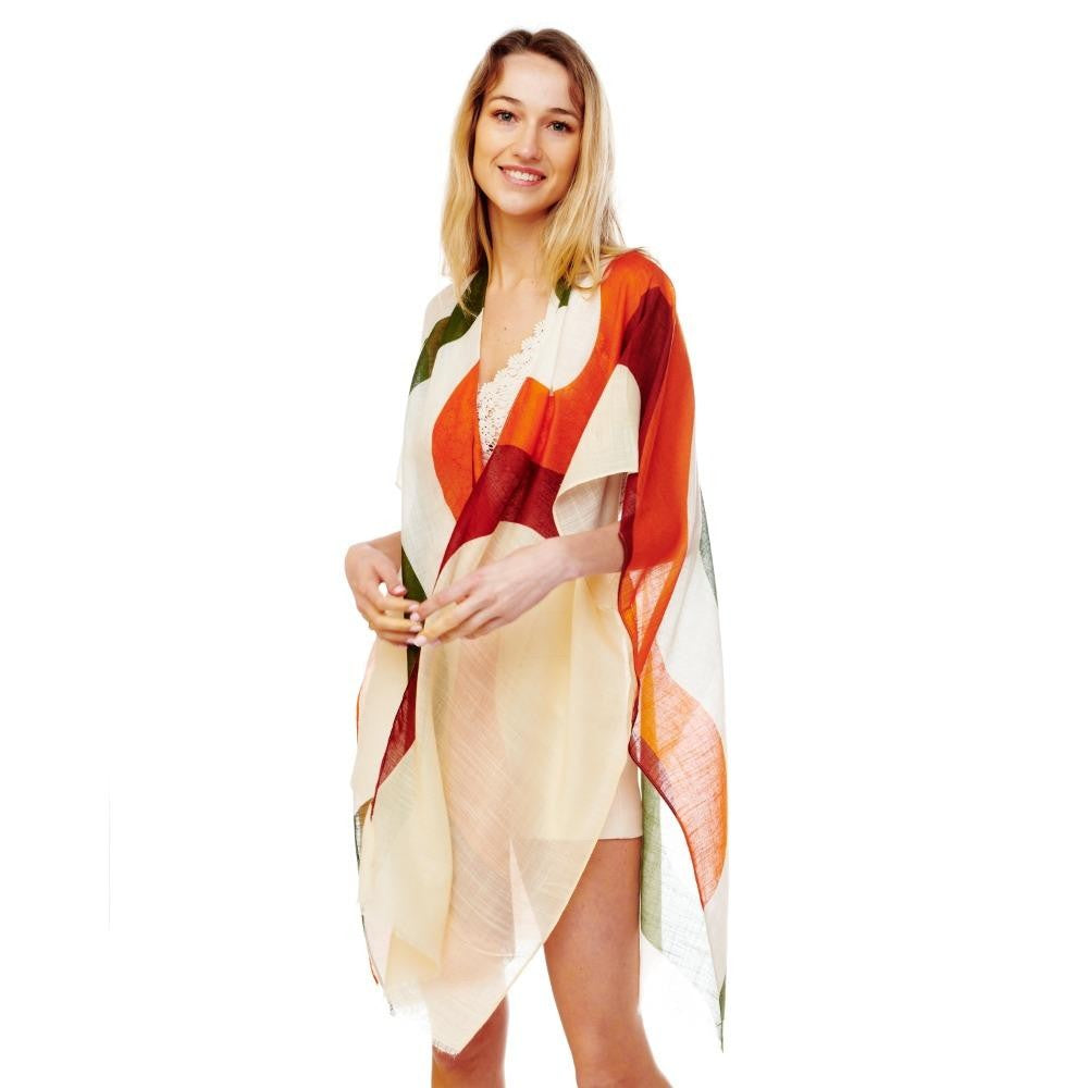 Wavy Stripe Lightweight Kimono With Frayed Edge