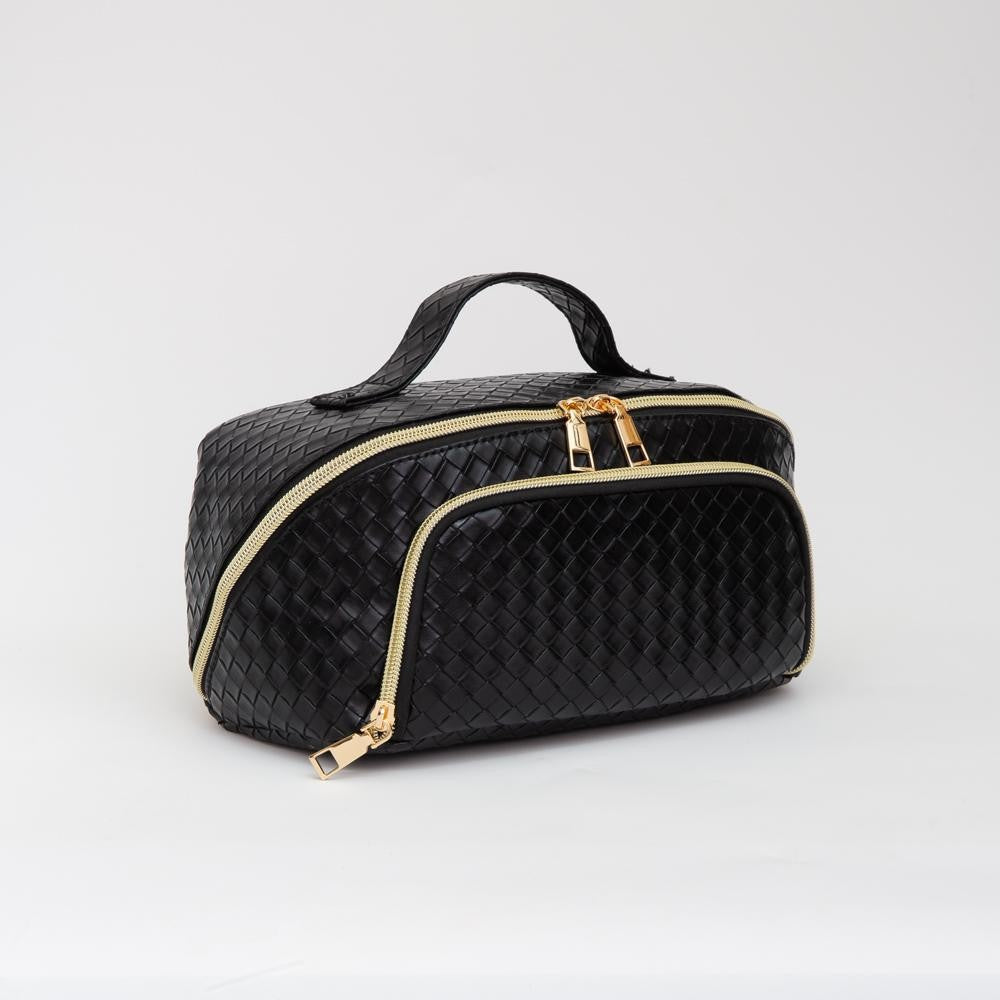 Woven Vegan Leather Travel Makeup Bag