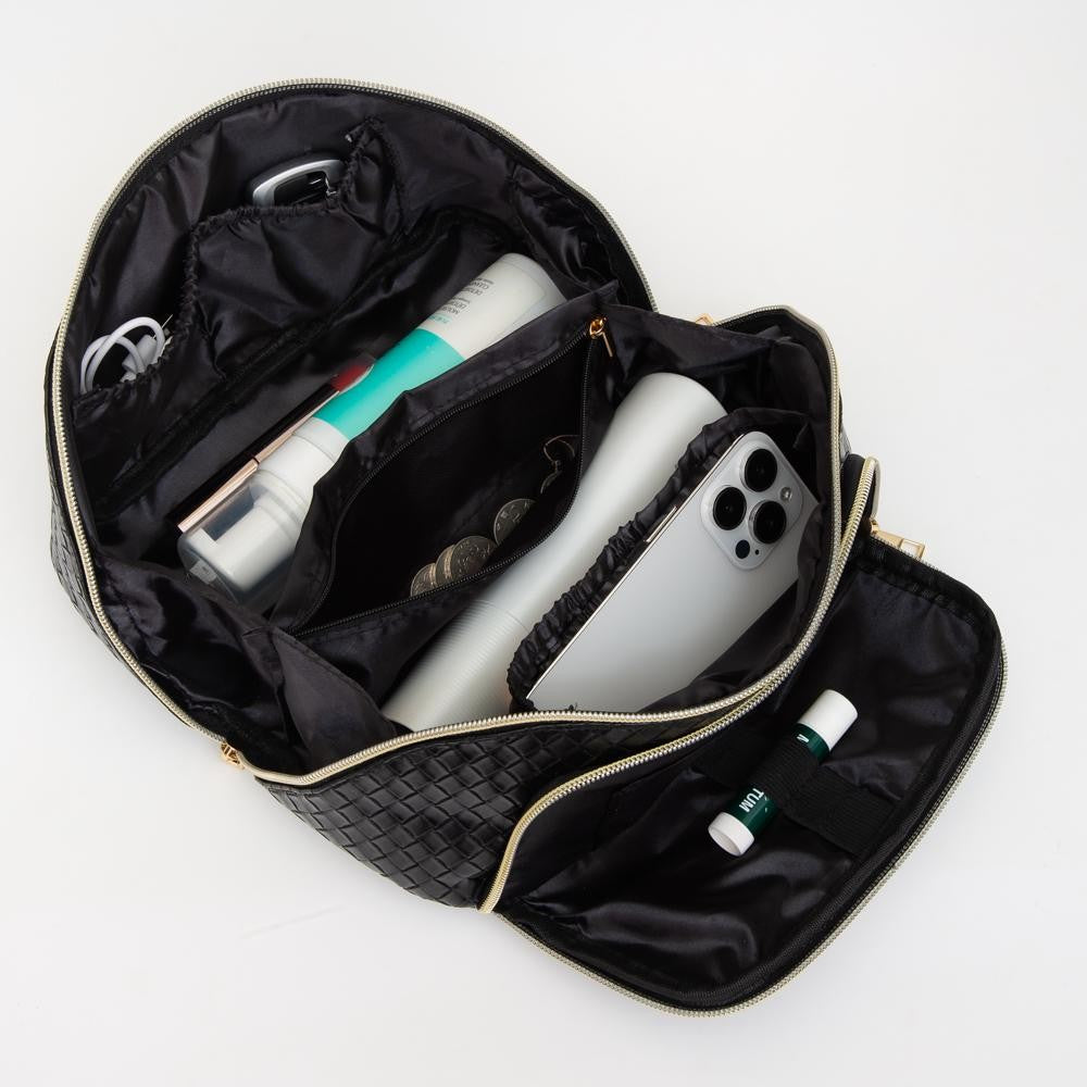 Woven Vegan Leather Travel Makeup Bag