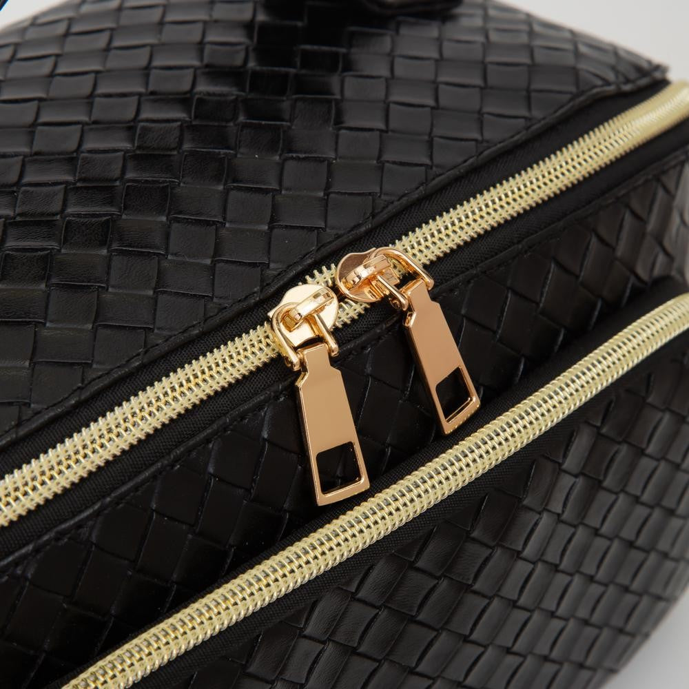 Woven Vegan Leather Travel Makeup Bag