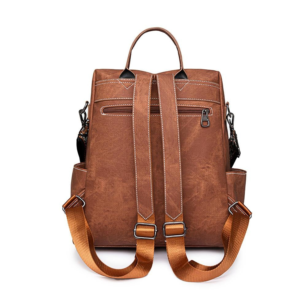 Brown Acid Washed PU Leather Backpack With Guitar Strap & Matching Wristlet