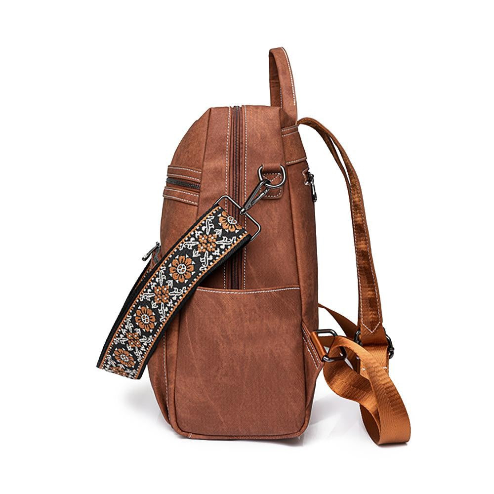 Brown Acid Washed PU Leather Backpack With Guitar Strap & Matching Wristlet