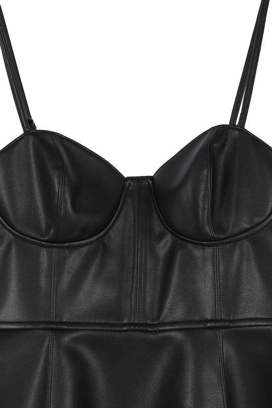 Black Vegan leather bustier mini dress