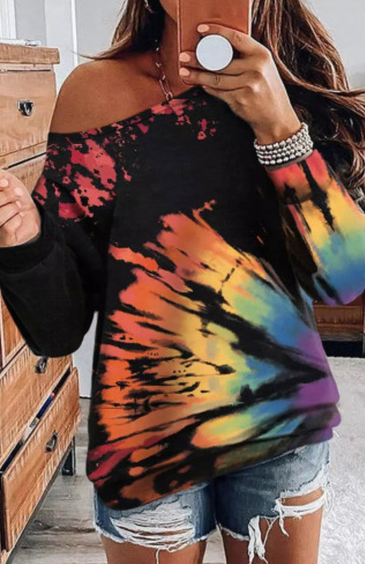 Tie-dyed Print Crew Neck Pullover Sweatshirt