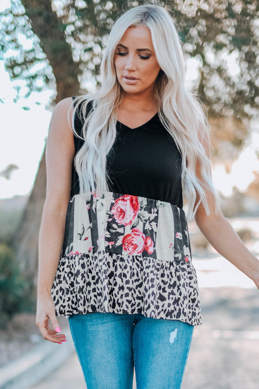 Leopard Floral V Neck Tank