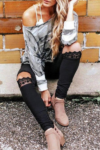 Black Hollowed Out Lace Skinny Leggings