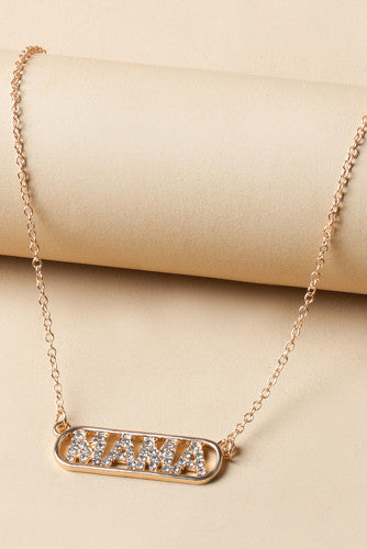 MAMA Rhinestone Gold Tone Necklace