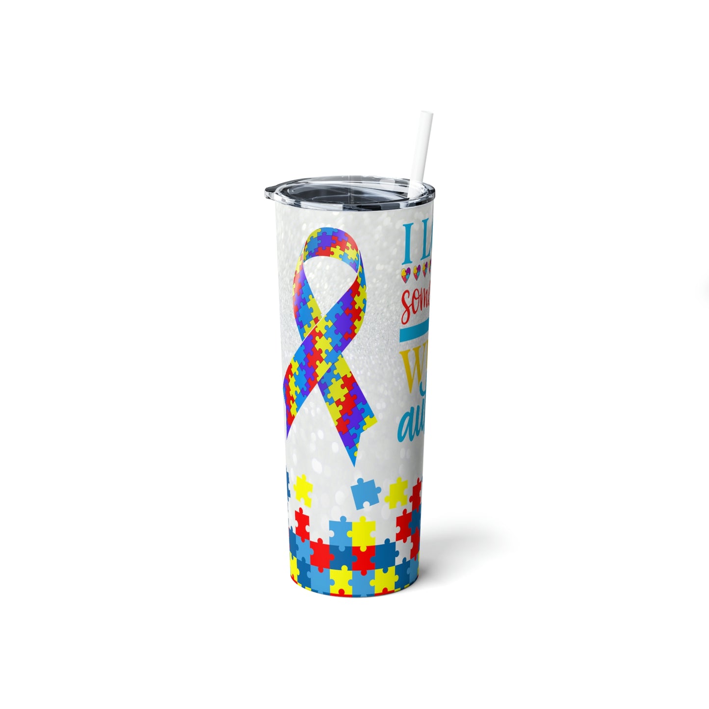 Autism Skinny Steel Tumbler with Straw, 20oz