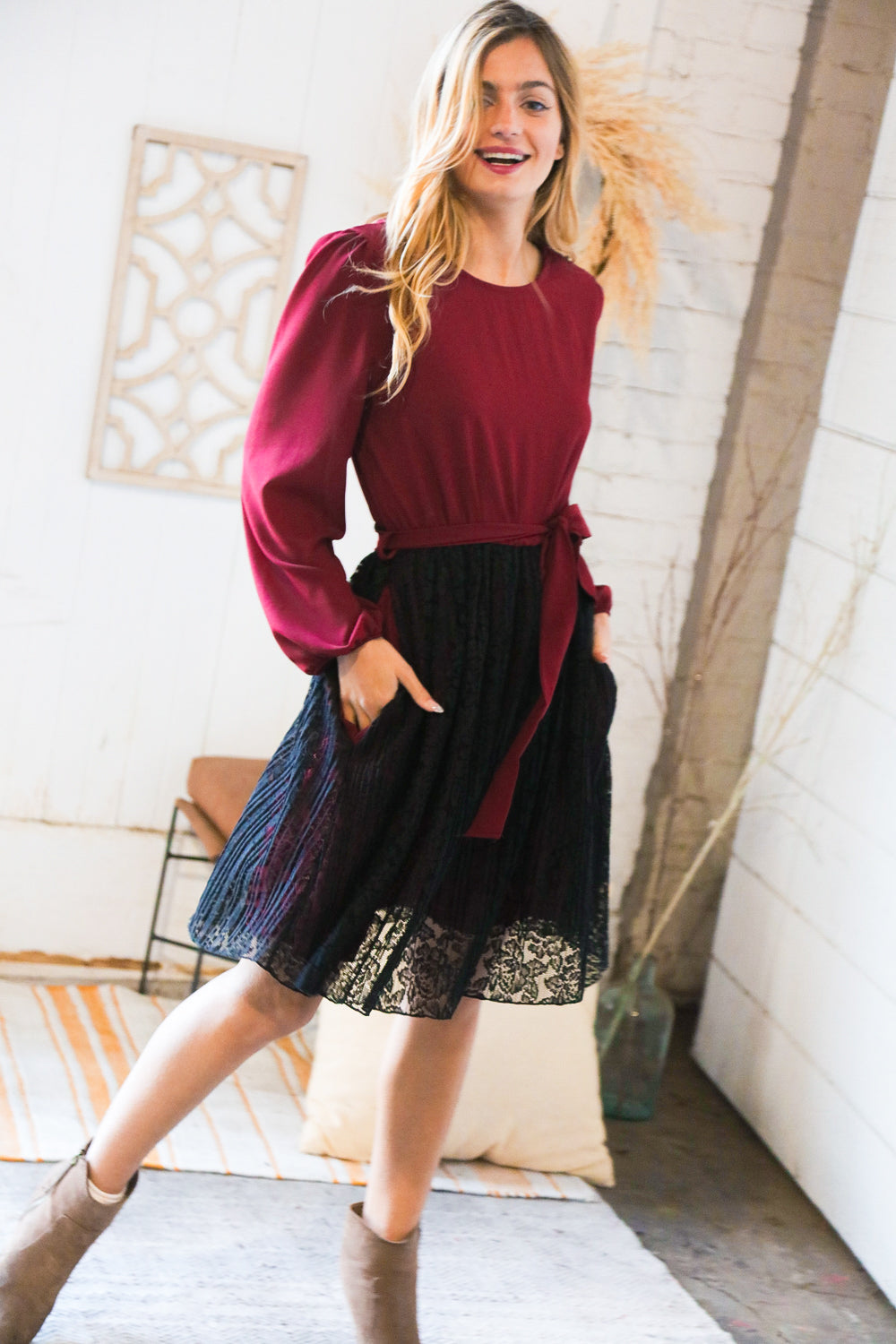 Maroon & Black Lace Overlay Sash Tie Dress Banks Boutique Maroon & Black Lace Overlay Sash Tie Dress Banks Boutique