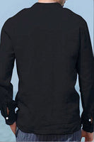 Black Half Button Long Sleeve Men's Shirt with Pocket
