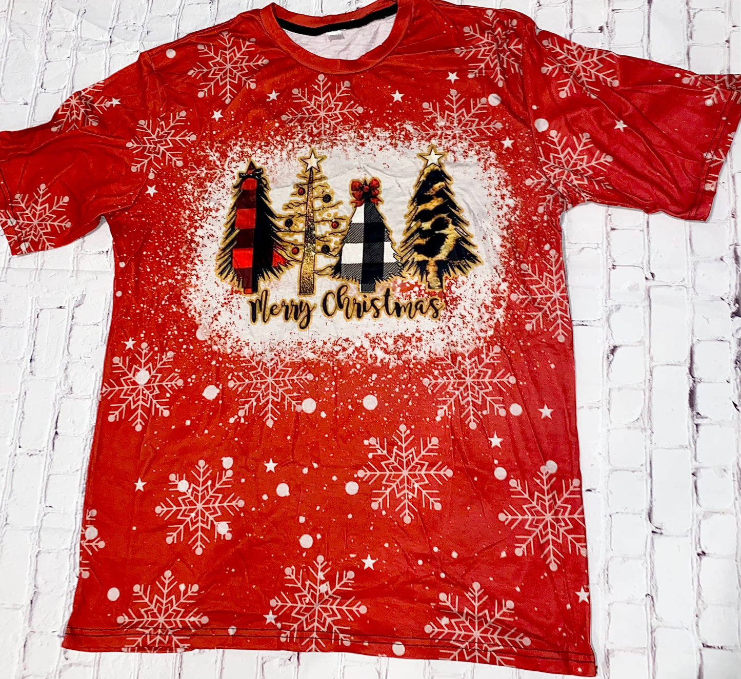 Merry Christmas Bleached Snowflake Print Tees