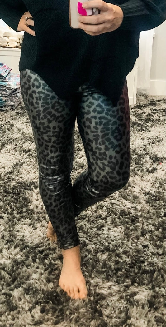 Gray metallic Leopard Leggings