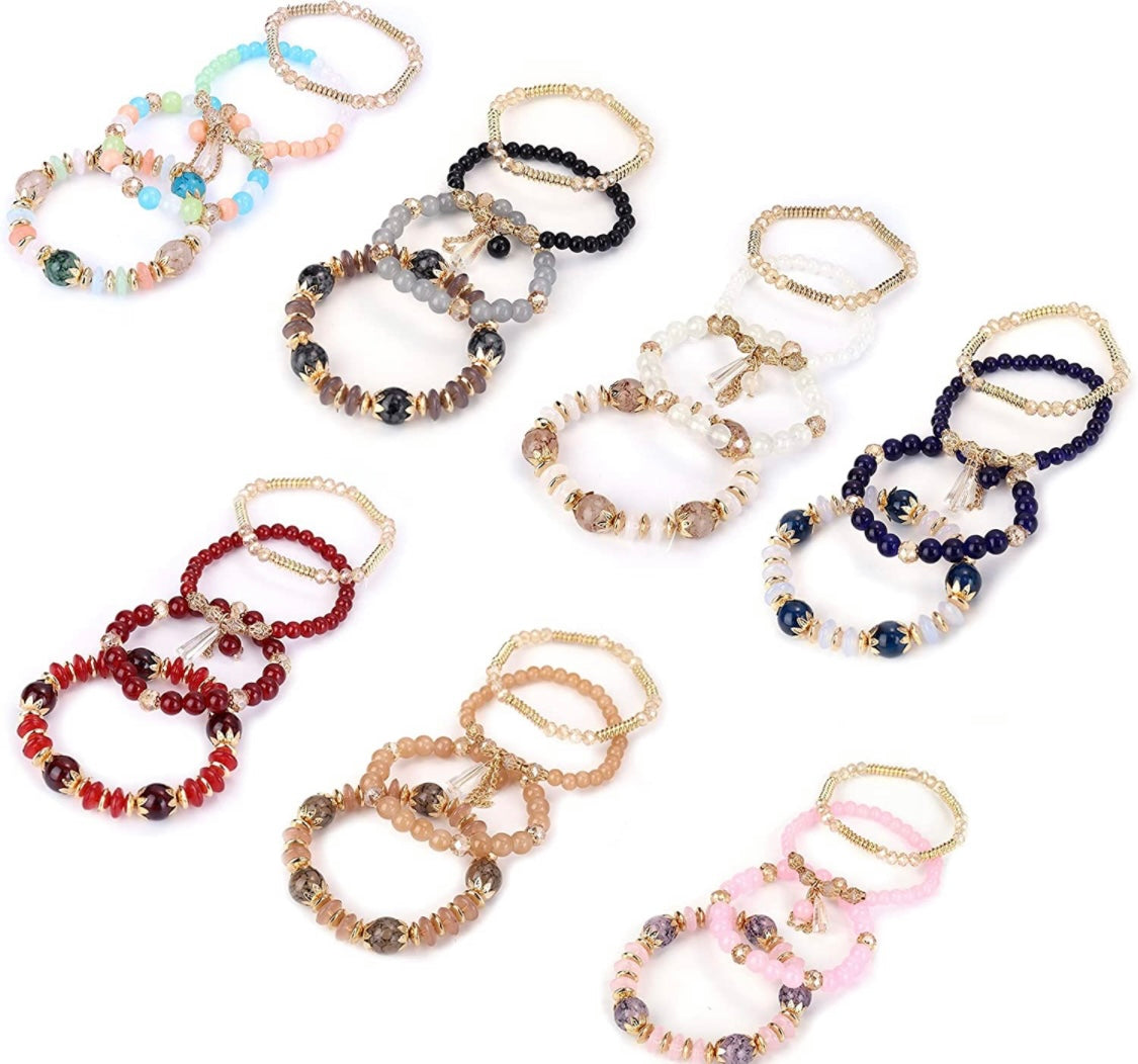 Stretchy Multilayer Beaded Bracelets W/Charm