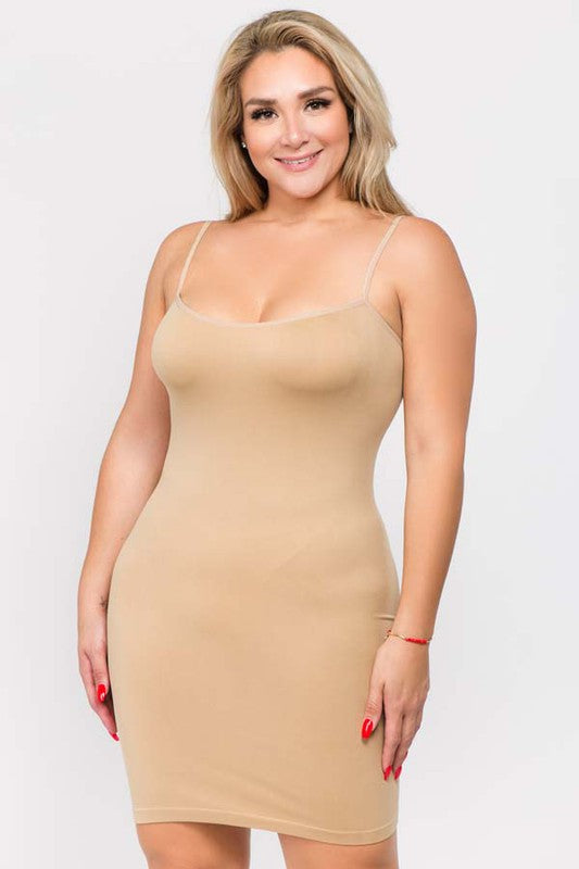 Yelete Plus Size Solid Seamless Long Cami Top/Dress