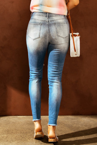 Sunflower Print Ripped Skinny Jeans