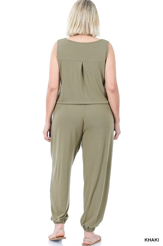 ZENANA PLUS SLEEVELESS JOGGER JUMPSUIT