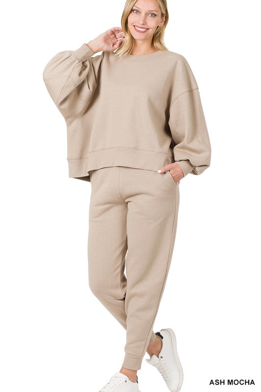 ZENANA BALLOON SLEEVE SWEATSHIRT & SWEATPANTS SET