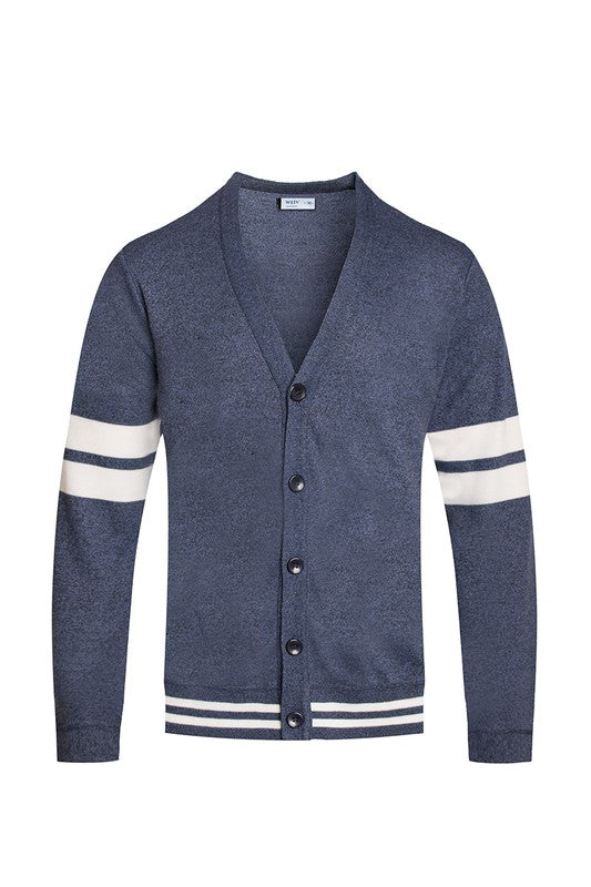 Mens Two Stripe Buttoned Cardigan