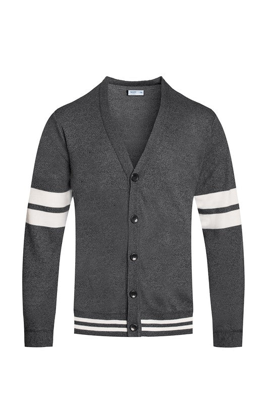 Mens Two Stripe Buttoned Cardigan