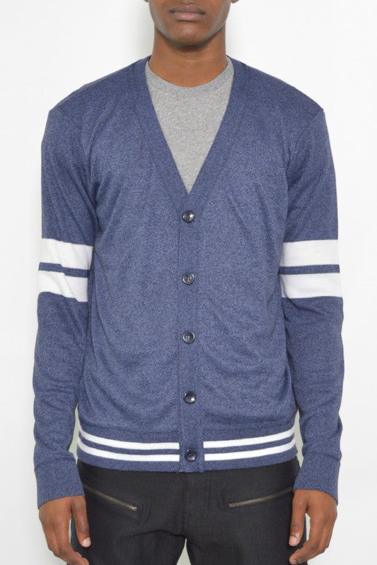 Mens Two Stripe Buttoned Cardigan